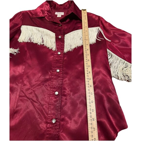 Homemade by Gramma Womens Magenta Fringe Western Pearl Snap Shirt M - Picture 4 of 9